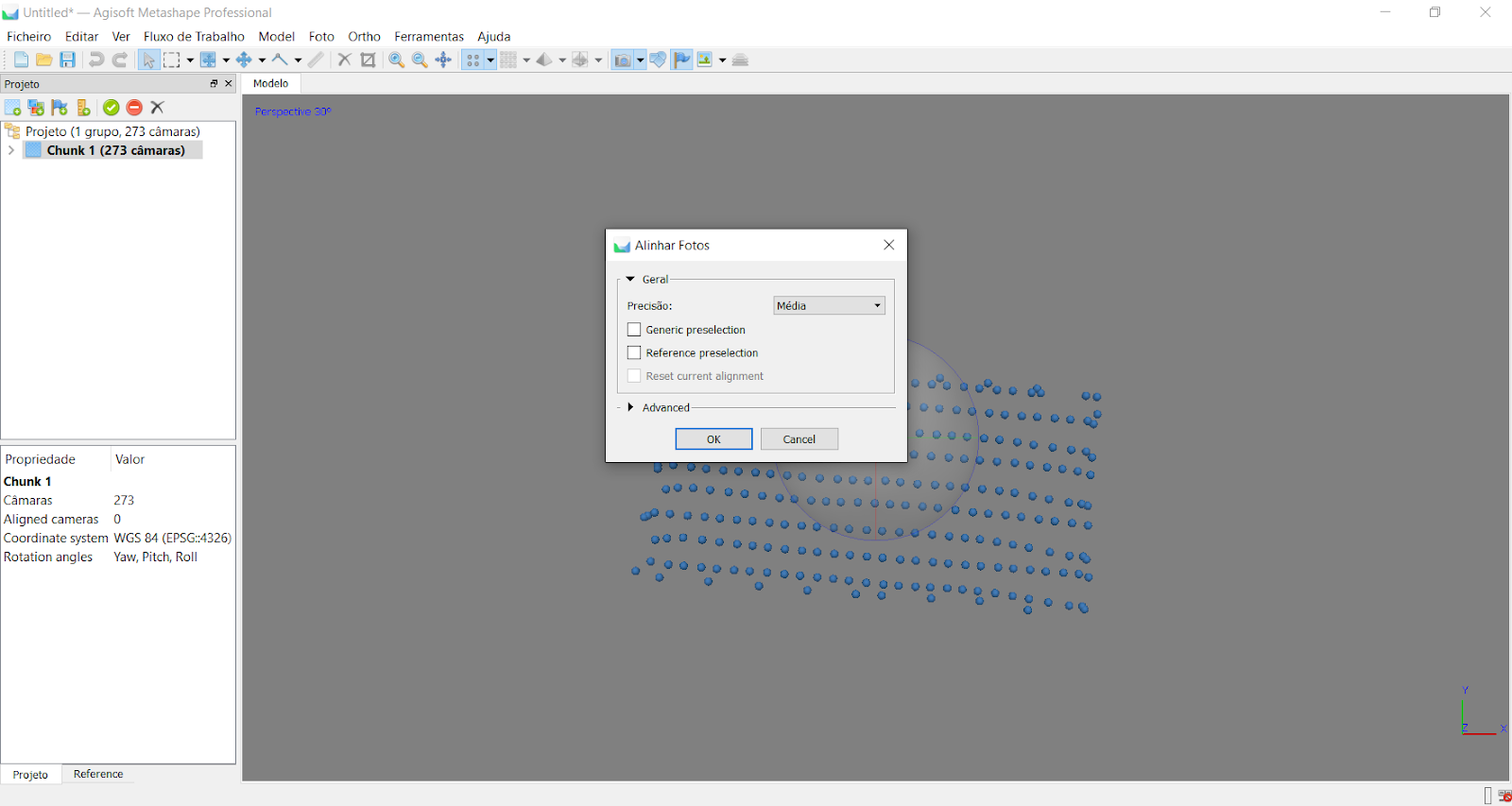Figura 5 Alinhamento das imagens para processamento no software Agisoft Metashape.