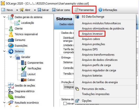 Como cadastrar inversores no banco de dados do SOLergo?