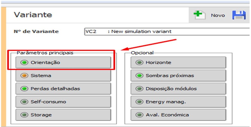 Figura 3 - Localização da ferramenta “Orientação” no PVSyst