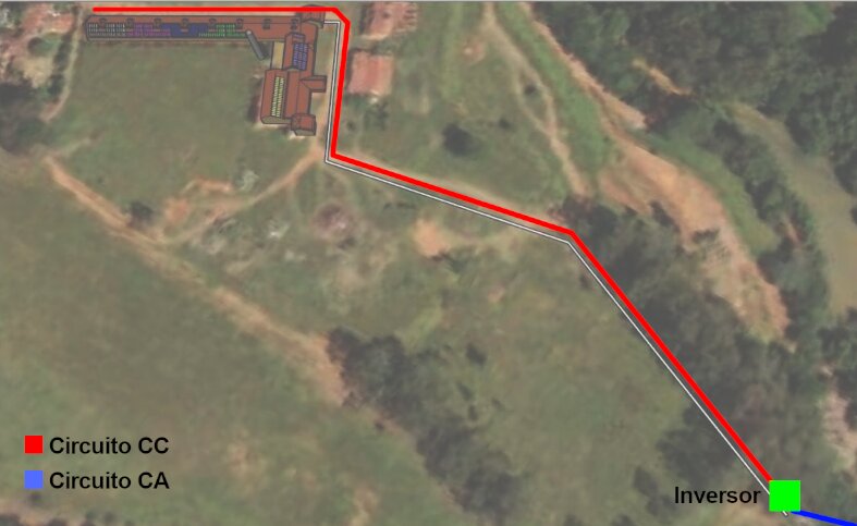 Figura 3: Opção 2 - Inversor próximo ao ponto de conexão, exigindo um cabeamento CC longo