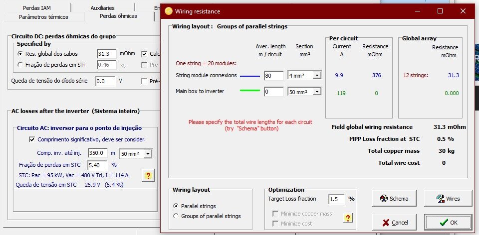 Figura 4: Características do sistema 1 introduzidas no PVSyst