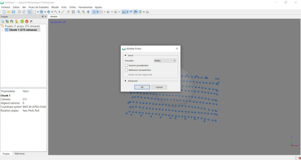 Figura 5: Alinhamento das imagens para processamento no software Agisoft Metashape