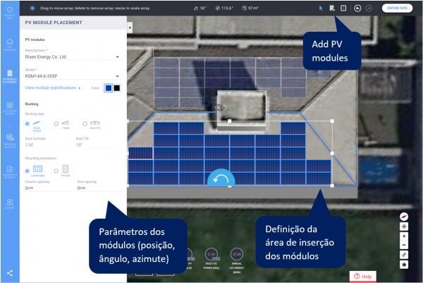 Figura 12: Posicionamento automático dos módulos fotovoltaicos sobre a área escolhida.