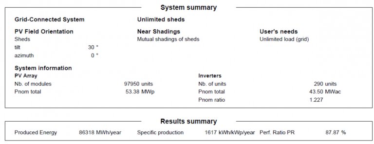 Resultado de simulação no PVSyst - sistema fixo e com módulos convencionais