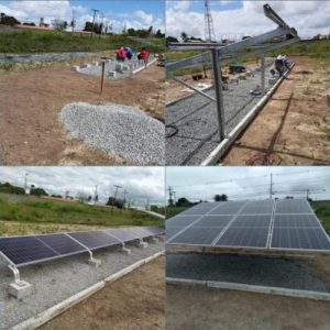 Figura 1: Fotos da montagem do laboratório de energia solar na UFRB (Universidade Federal do Recôncavo da Bahia) em colaboração com a Amara Energia