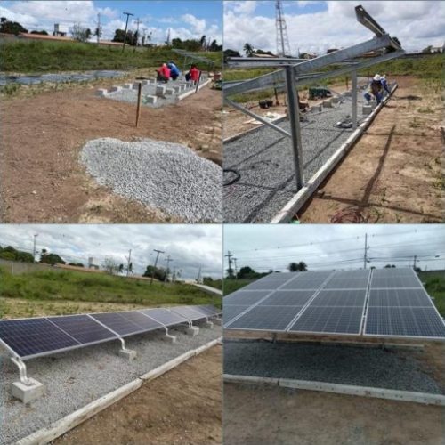 Figura 1: Fotos da montagem do laboratório de energia solar na UFRB (Universidade Federal do Recôncavo da Bahia) em colaboração com a Amara Energia
