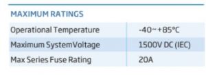 Figura 5 - Especificações de temperatura de trabalho de um módulo fotovoltaico típico.
