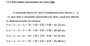 Figura 2 – Cálculo da velocidade básica do vento – item 4.2 – NBR 6123. Fonte: Memorial de cálculo estrutural da  SSM