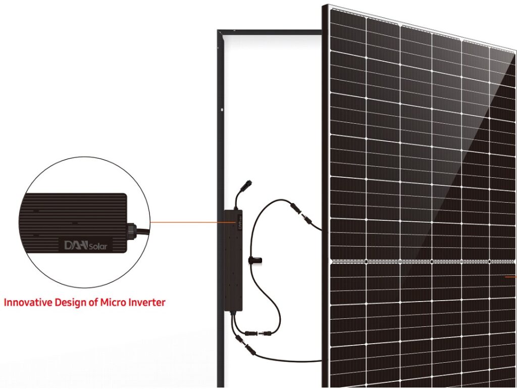 Microinversor da DAH Solar integrado no SolarUnit. Imagem: Reprodução