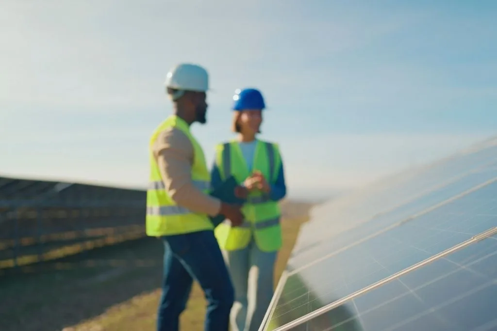 Dois integradores solares, responsáveis por cuidar do processo que envolve o fornecimento e a instalação de sistemas fotovoltaicos.