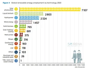 Fonte: IRENA & ILO – Renewable Energy and Jobs, 2024. Foto: Adobe Stock